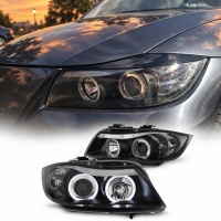 2 Phares avant BMW Serie 3 E90 E91 Angel Eyes LED 05-08 - Noir