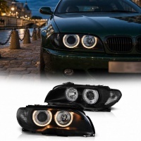 2 Phares avant angel eyes jaune - BMW E46 coupe cab 03-06 - Noir