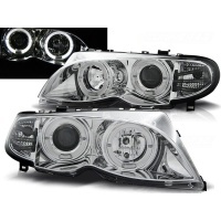 2 Phares avant LED angel eyes blanc - BMW E46 01-05 - Chrome