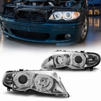 2 Phares avant LED angel eyes blanc - BMW E46 01-05 - Chrome