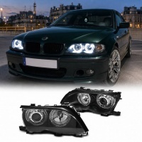 2 Phares avant BMW E46 Berline Angel Eyes LED Depo V2 - 01-05 - Noir