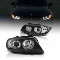 2 Phares BMW Serie 3 E90 E91 Angel Eyes LED U-LTI 05-08 - Noir