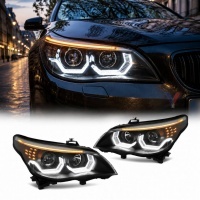 2 Phares BMW Serie 5 E60 E61 Angel Eyes LED 03-07 look Iconic - Noir