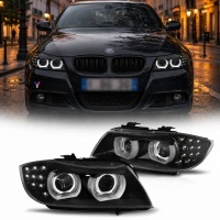 2 Phares xenon AFS BMW Serie 3 E90 E91 lci Angel Eyes LED U-LTI 09-11 - Noir