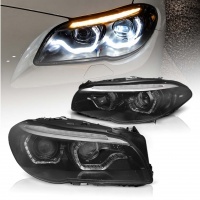 2 Phares xenon BMW Serie 5 F10 F11 LCI Angel Eyes LED 13-16 look Iconic - Noir
