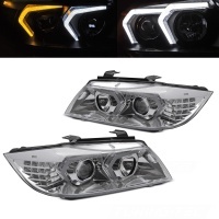 2 Phares BMW Serie 3 E90 E91 Angel Eyes LED 05-12 look Iconic 2 - Chrome