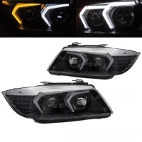 2 Phares BMW Serie 3 E90 E91 Angel Eyes LED 05-12 look Iconic 2 - Noir