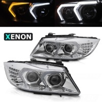 2 Phares xenon BMW Serie 3 E90 E91 LCI Angel Eyes LED 09-11 - look Iconic 2 - Chrome