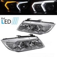 2 Phares fullLED BMW Serie 3 E90 E91 Angel Eyes LED 05-12 look Iconic 2 - Chrome
