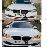 2 Phares avant BMW Serie 3 F30 Angel Eyes LED jaune 11-15 - Noir