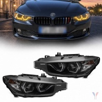2 Phares avant BMW Serie 3 F30 Angel Eyes LED jaune 11-15 - Noir