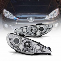 2 Phares avant Peugeot 206 Angel Eyes jaune - Chrome