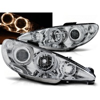 2 Phares avant Peugeot 206 Angel Eyes jaune - Chrome