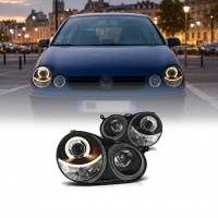 2 Phares avant VW Polo (9N) Angel Eyes - Noir