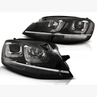 2 Phares avant VW Golf 7 - 3D LED - Noir + chrome