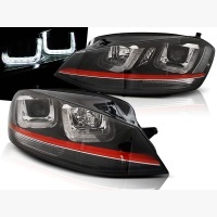 2 Phares avant VW Golf 7 - 3D LED - Noir + liseret rouge