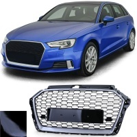 Grille calandre Audi A3 8V - 17-20 - look RS3 - Noir Argent - PDC et Sans
