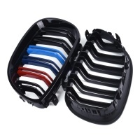 Grilles calandre BMW Serie 5 E60 E61 03-10 look couleur M - Noir Brillant