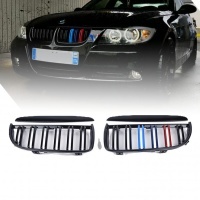 Grilles calandre BMW Serie 3 E90 E91 05-08 look couleur M - Noir Brillant