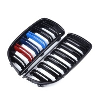 Grilles calandre BMW Serie 3 E90 E91 05-08 look couleur M - Noir Brillant