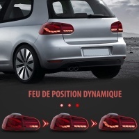 2 Feux arriere VW Golf 6 dynamiques look oled - LED - Rouge fumé