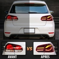 2 Feux arriere VW Golf 6 dynamiques look oled - LED - Rouge fumé
