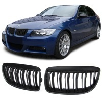 Grilles calandre BMW Serie 3 E90 E91 05-08 look M3 - Noir Mat