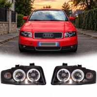 2 Phares avant AUDI A4 (B6) - Angel Eyes - Noir