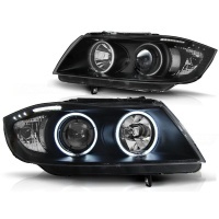 2 Phares avant BMW Serie 3 E90 E91 Angel Eyes CCFL 05-08 - Noir