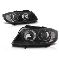 2 Phares avant BMW Serie 3 E90 E91 Angel Eyes LED V2 DEPO 05-11 cligno led- Noir