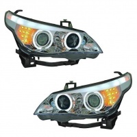 2 Phares avant BMW Serie 5 E60/E61 halogene Angel Eyes CCFL 03-07 - Chrome