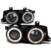 2 Phares avant BMW Serie 5 E34 et 7 E32 Angel Eyes 88-95 - Noir