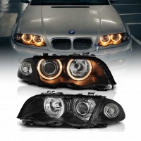2 Phares avant angel eyes jaune - BMW E46 98-01 - Noir