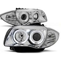 2 Phares avant BMW Serie 1 E81 E82 E87 Angel Eyes 04 et + - Chrome