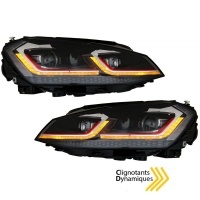 2 Phares avant VW Golf 7 - look GTI - Noir - Dynamiques