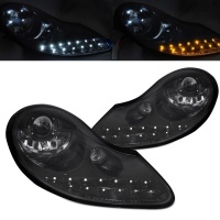 2 Phares Porsche Boxster 986 - 911 996 cligno LED - 96-04 - Noir Brillant