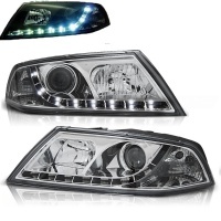 2 Skoda Octavia headlights 2 devil eyes LED - 04-08 - Chrome