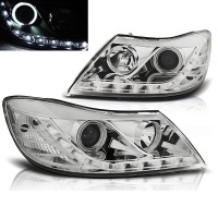 2 Phares avant Skoda Octavia 2 angel eyes CCFL - 09-12 - Chrome