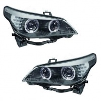 2 Phares BMW Serie 5 E60/E61 lci Xenon Angel Eyes 08-10 - Noir