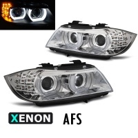 2 Phares xenon AFS BMW Serie 3 E90 E91 lci Angel Eyes LED U-LTI 09-11 - Chrome