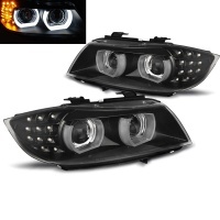 2 Phares xenon AFS BMW Serie 3 E90 E91 lci Angel Eyes LED U-LTI 09-11 - Noir