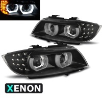 2 Phares xénon BMW Serie 3 E90 E91 lci Angel Eyes LED U-LTI 09-11 - Noir