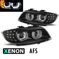 2 Phares xenon AFS BMW Serie 3 E90 E91 lci Angel Eyes LED U-LTI 09-11 - Noir