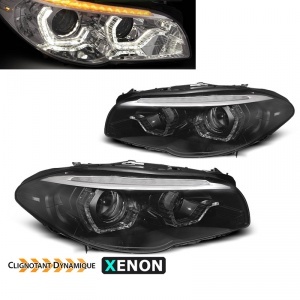 2 Phares xenon BMW Serie 5 F10 F11 Angel Eyes LED 10-13 look Iconic - Noir