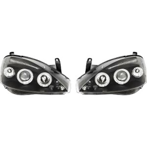 2 Headlights Opel Corsa C 00-06 angel eyes - Black