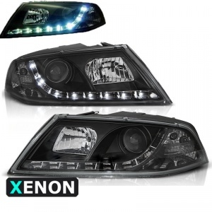2 Xenon-Scheinwerfer vor Skoda Octavia 2 Teufelsaugen LED - 04-08 - Schwarz