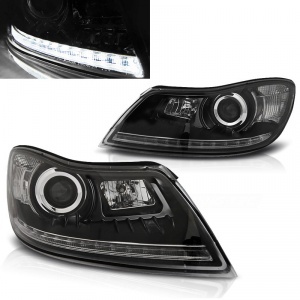 2 Skoda Octavia headlights 2 devil eyes DRL LED - 09-12 - Black
