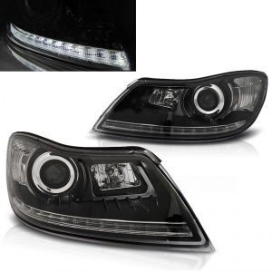 2 Skoda Octavia headlights 2 devil eyes LED - 09-12 - Black