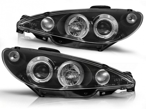 2 Phares avant Peugeot 206 Angel Eyes H4 98-02 - Noir