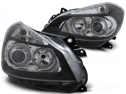 2 Phares avant Renault Clio 3 05-09 Angel Eyes - Noir
